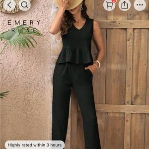 Women’s solid ruffled two piece set in black